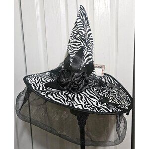 17" Zebra Print Witch Hat and Masquerade Mask Costume Halloween Hanging Decor
